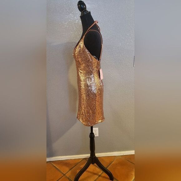 Hello Molly Glitter Gypsy Mini Dress Bronze Sequin Party Dress – Women’s - Picture 8 of 16